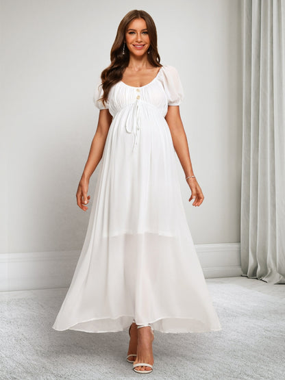 A-Line/Princess Scoop Short Sleeves Ankle-Length Baby Shower Dresses with Sash