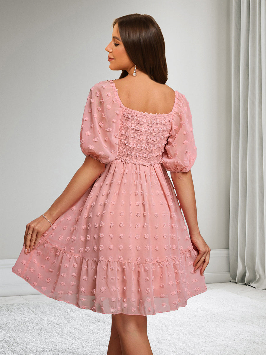 A-Line/Princess V-Neck Short Sleeves Classic Baby Shower Dresses with Dots & Ruffles