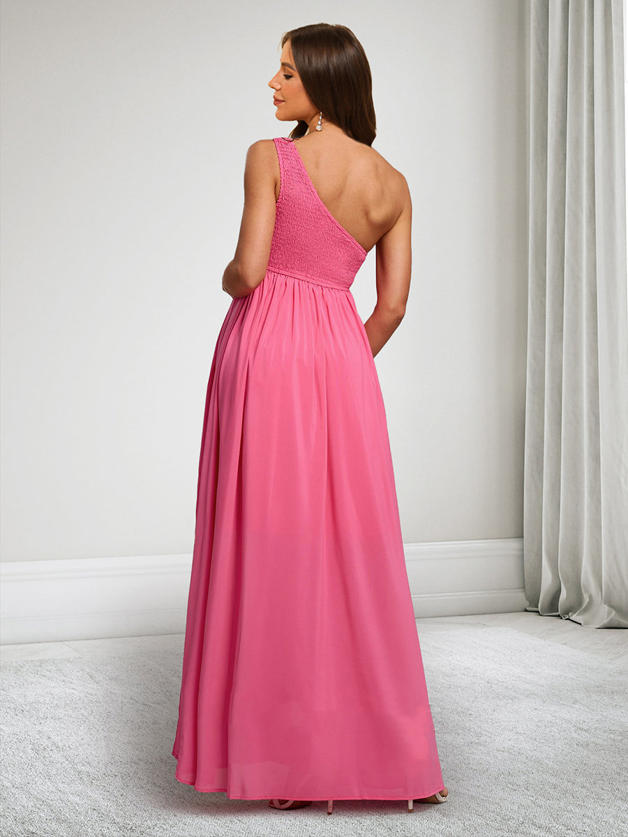 A-Line/Princess One-Shoulder Ruched Baby Shower Dresses with Split Side