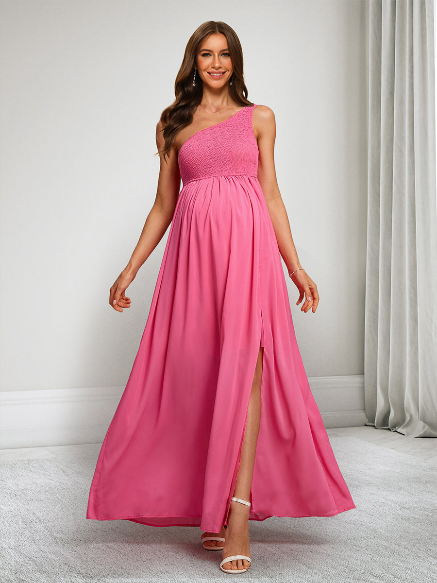 A-Line/Princess One-Shoulder Ruched Maternity Dresses with Split Side