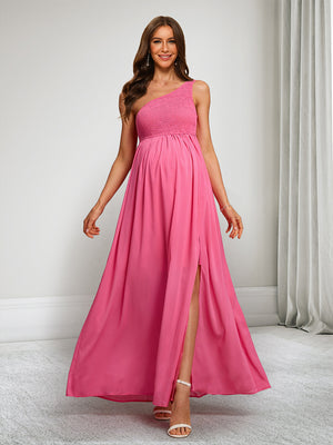 A-Line/Princess One-Shoulder Ruched Baby Shower Dresses with Split Side