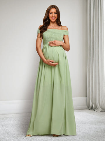 A-Line/Princess Off-the-Shoulder Sleeveless Floor-Length Baby Shower Dresses with Pleats