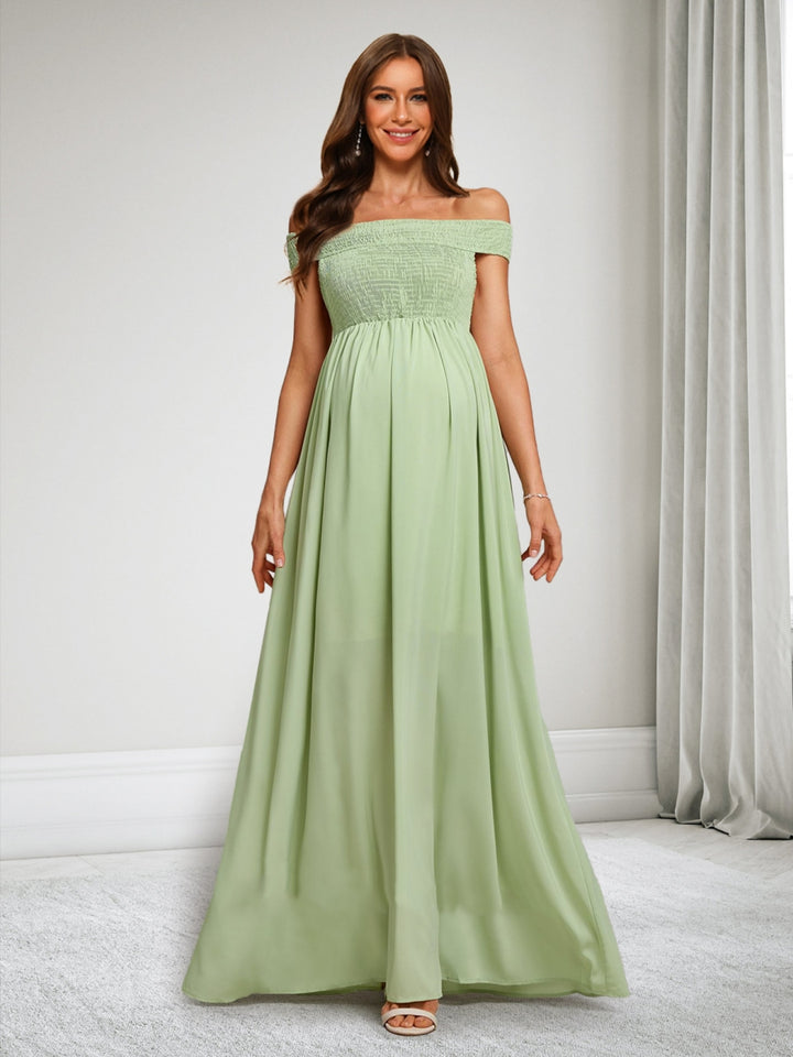 A-Line/Princess Off-the-Shoulder Sleeveless Floor-Length Maternity Dresses with Pleats