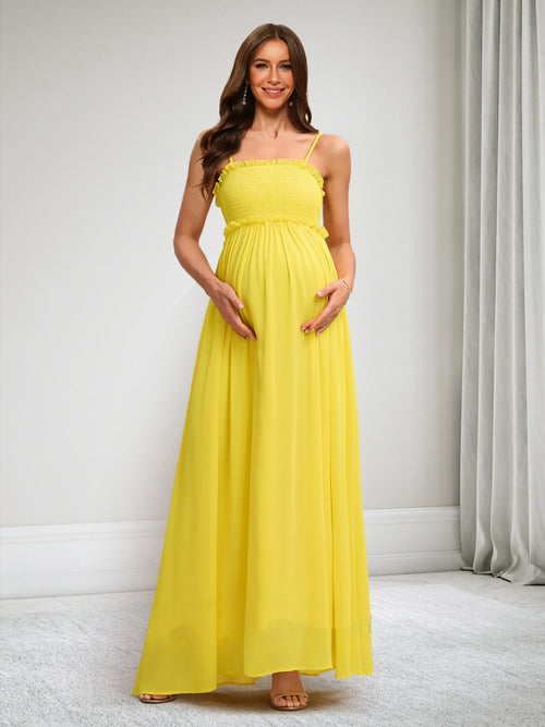 A-Line/Princess Spaghetti Straps Sleeveless Ruched Baby Shower Dresses with Trim