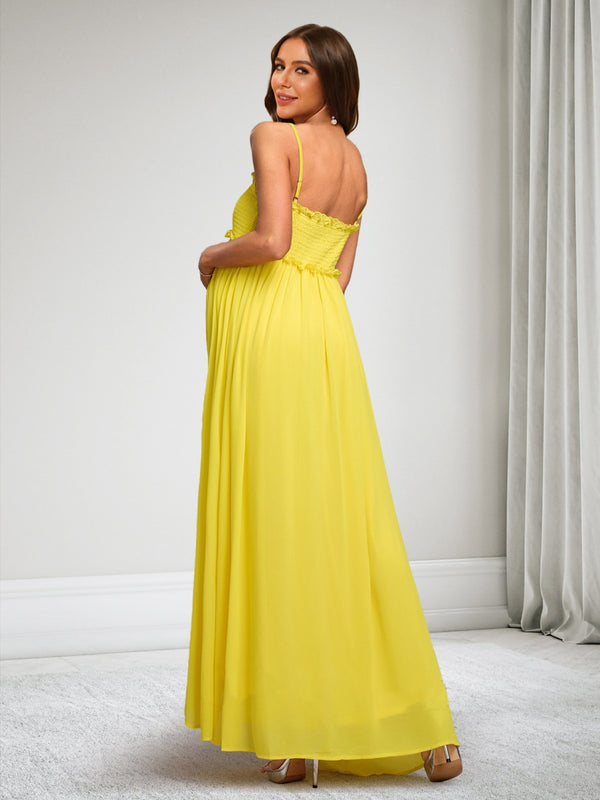 A-Line/Princess Spaghetti Straps Sleeveless Ruched Baby Shower Dresses with Trim