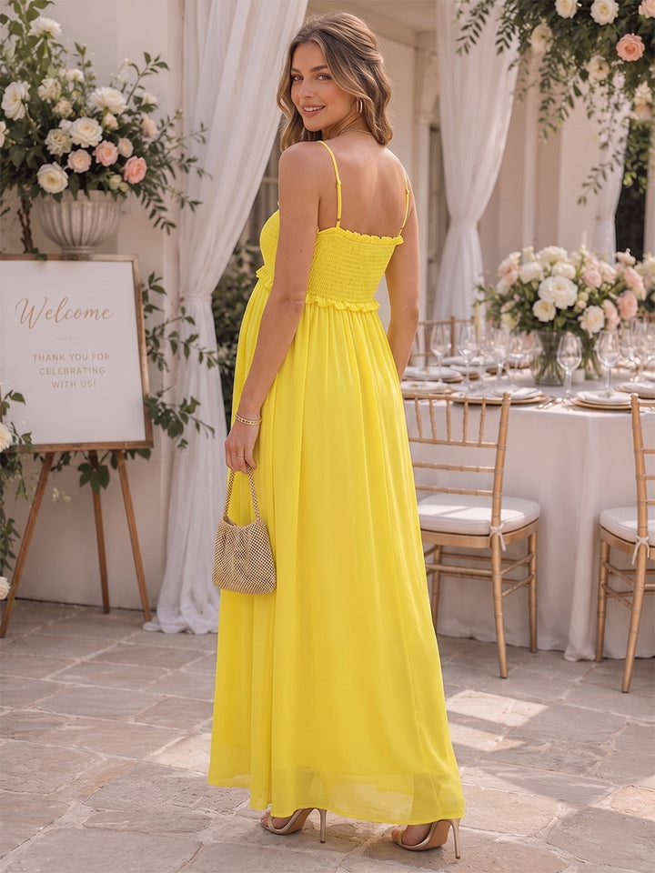 A-Line/Princess Spaghetti Straps Sleeveless Ruched Maternity Dresses with Trim