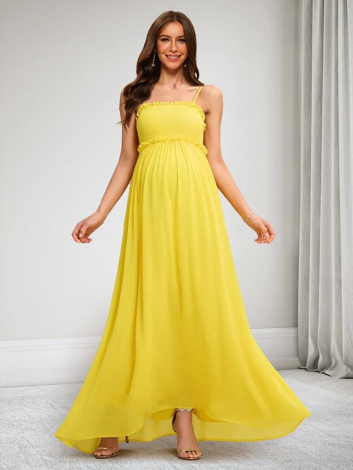 A-Line/Princess Spaghetti Straps Sleeveless Ruched Maternity Dresses with Trim