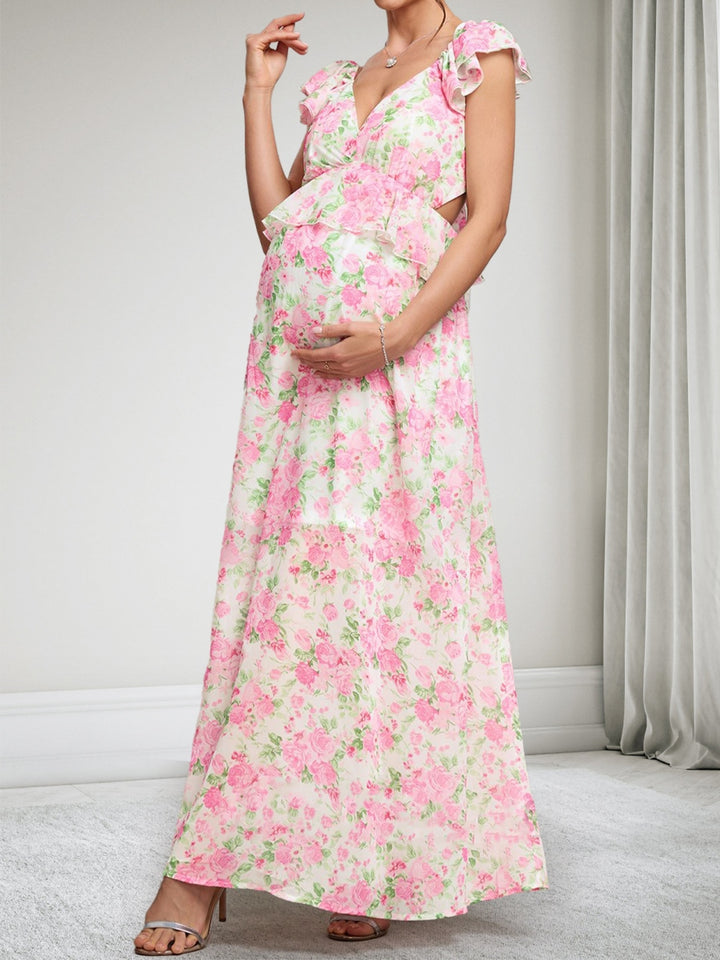 A-Line/Princess V-Neck Ankle-Length Printed Floral Maternity Dresses with Ruffles