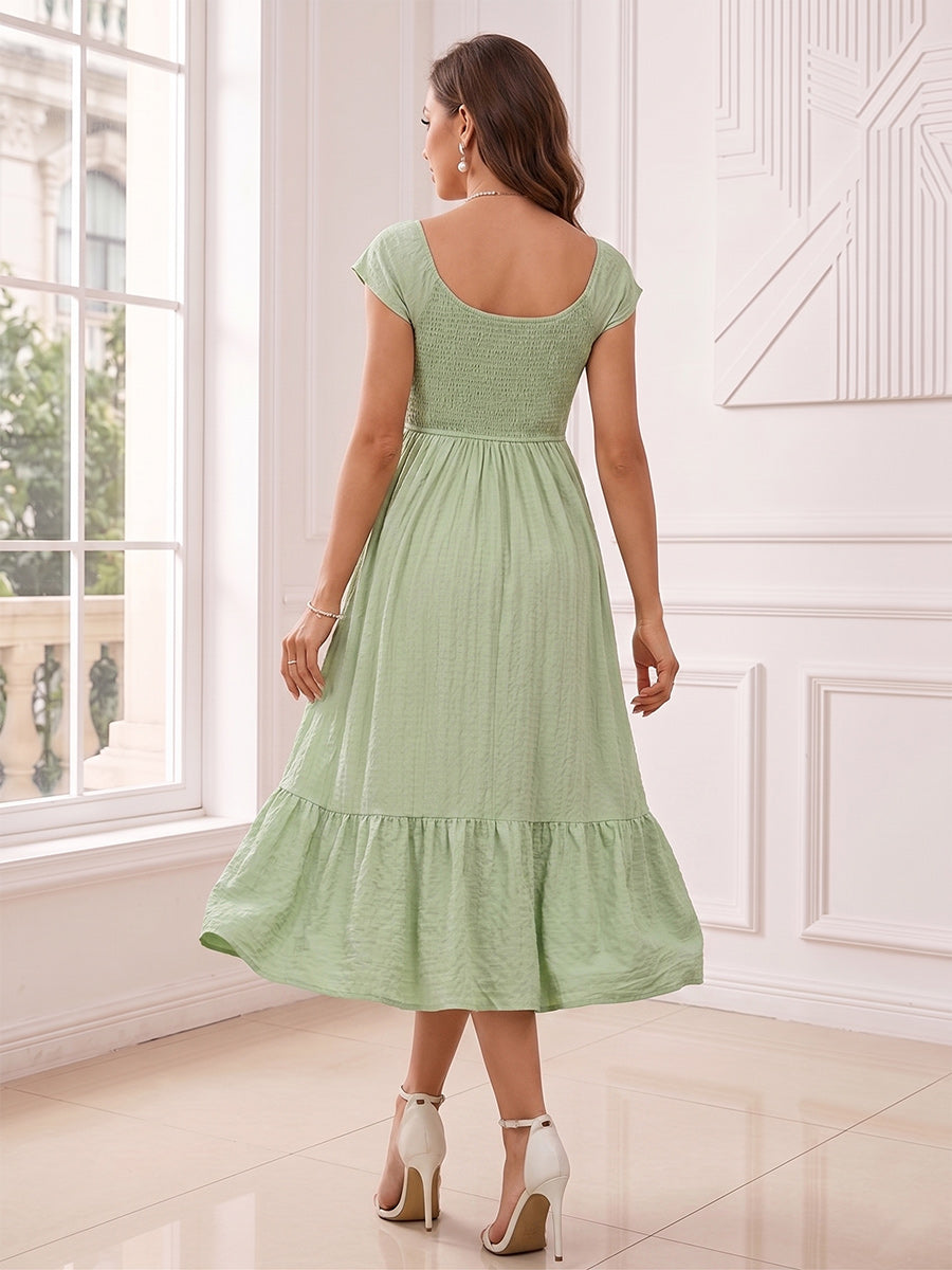 A-Line/Princess V-Neck Short Sleeves Ruched Asymmetrical Maternity Dresses with Ruffles