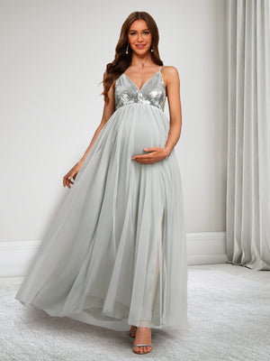 A-Line/Princess Spaghetti Straps Sleeveless Ankle-Length Sequins Baby Shower Dresses
