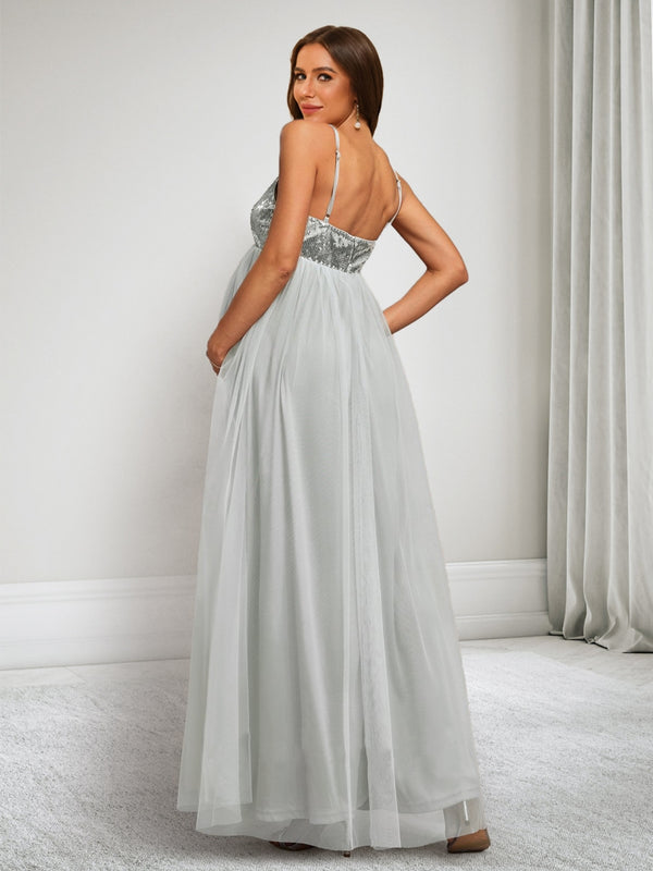 A-Line/Princess Spaghetti Straps Sleeveless Ankle-Length Sequins Baby Shower Dresses