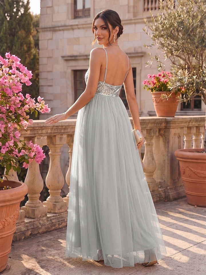 A-Line/Princess Spaghetti Straps Sleeveless Ankle-Length Sequins Maternity Dresses