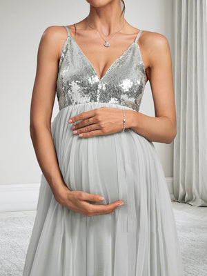 A-Line/Princess Spaghetti Straps Sleeveless Ankle-Length Sequins Baby Shower Dresses