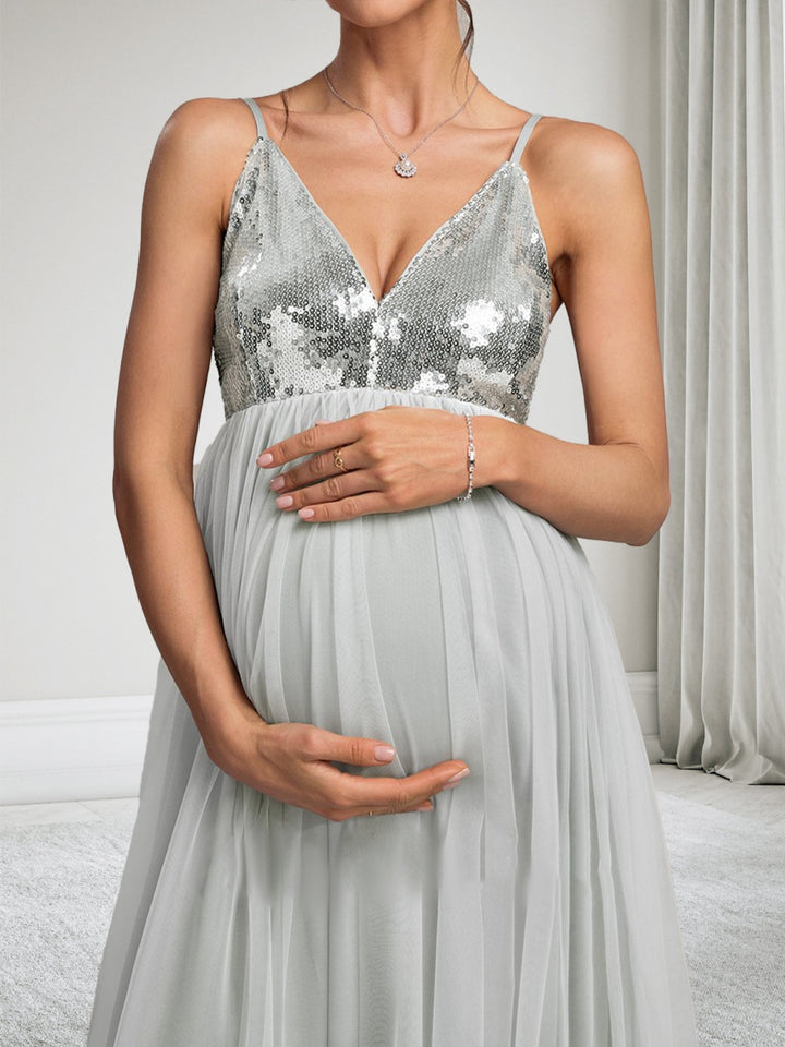 A-Line/Princess Spaghetti Straps Sleeveless Ankle-Length Sequins Maternity Dresses