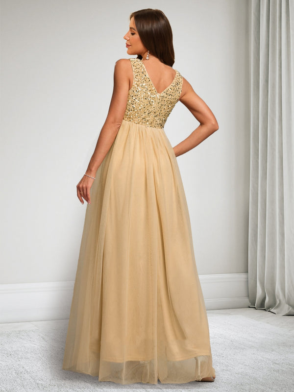 A-Line/Princess V-Neck Sleeveless Ankle-Length Tulle Baby Shower Dresses with Sequins