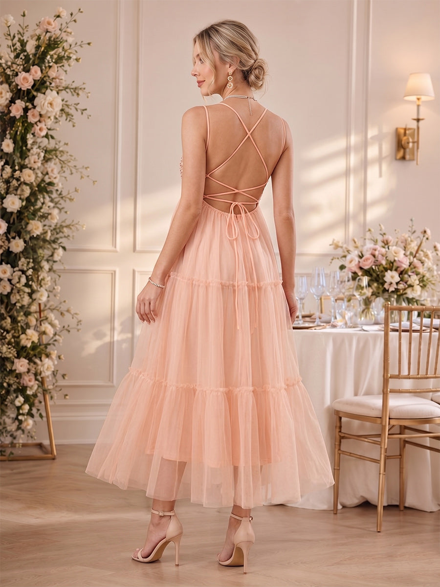 A-Line/Princess Spaghetti Straps Sleeveless Tulle Maternity Dresses with Sequins