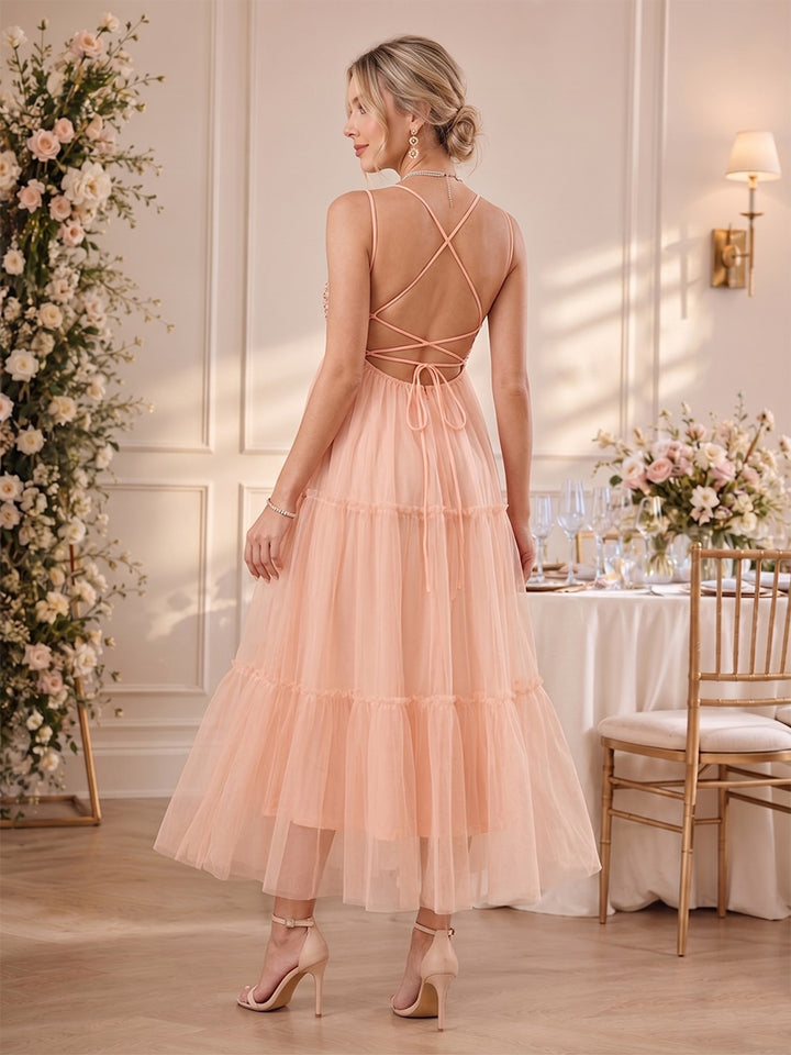 A-Line/Princess Spaghetti Straps Sleeveless Tulle Maternity Dresses with Sequins