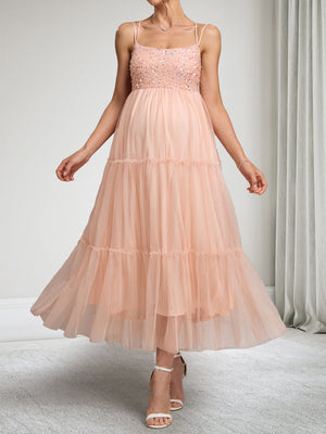 A-Line/Princess Spaghetti Straps Sleeveless Tulle Baby Shower Dresses with Sequins