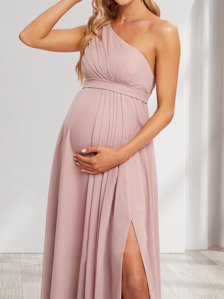 A-Line/Princess One-Shoulder Ruched Chiffon Maternity Bridesmaid Dresses with Split Side &amp; Ruffles