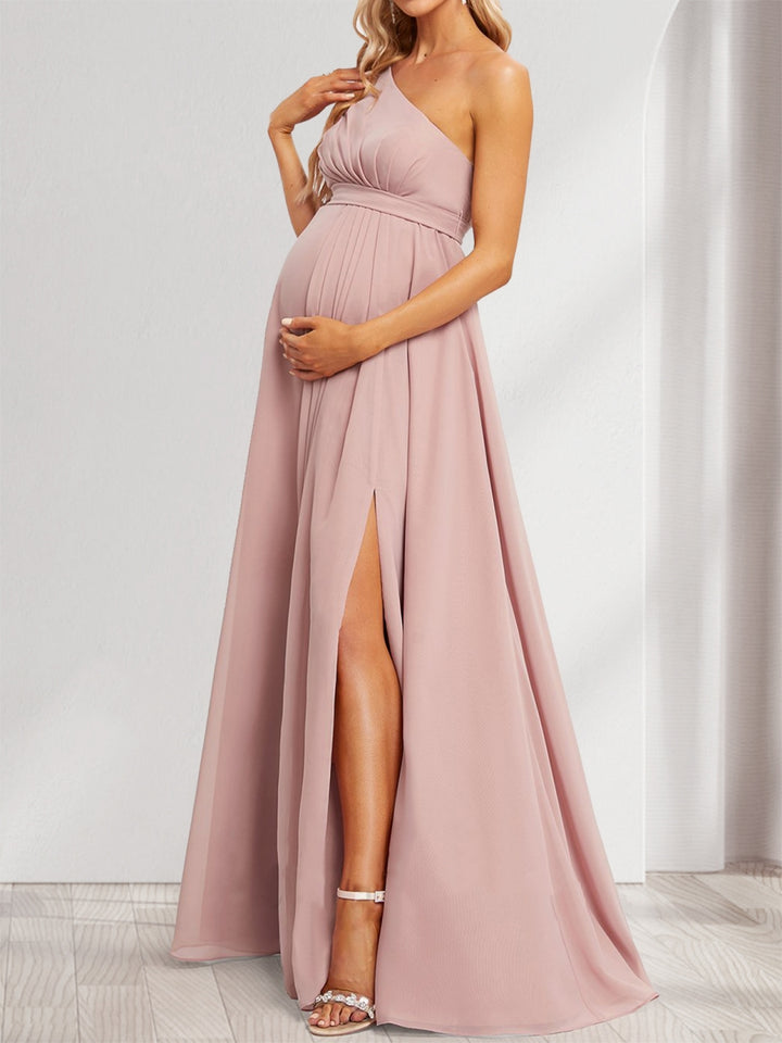 A-Line/Princess One-Shoulder Ruched Chiffon Maternity Bridesmaid Dresses with Split Side &amp; Ruffles