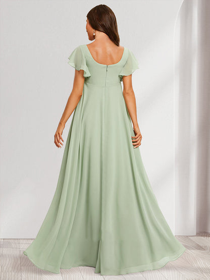 A-Line/Princess Square Neck Maternity Dresses with Ruffles & Side Slit