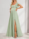 A-Line/Princess Square Neck Maternity Bridesmaid Dresses with Ruffles & Side Slit