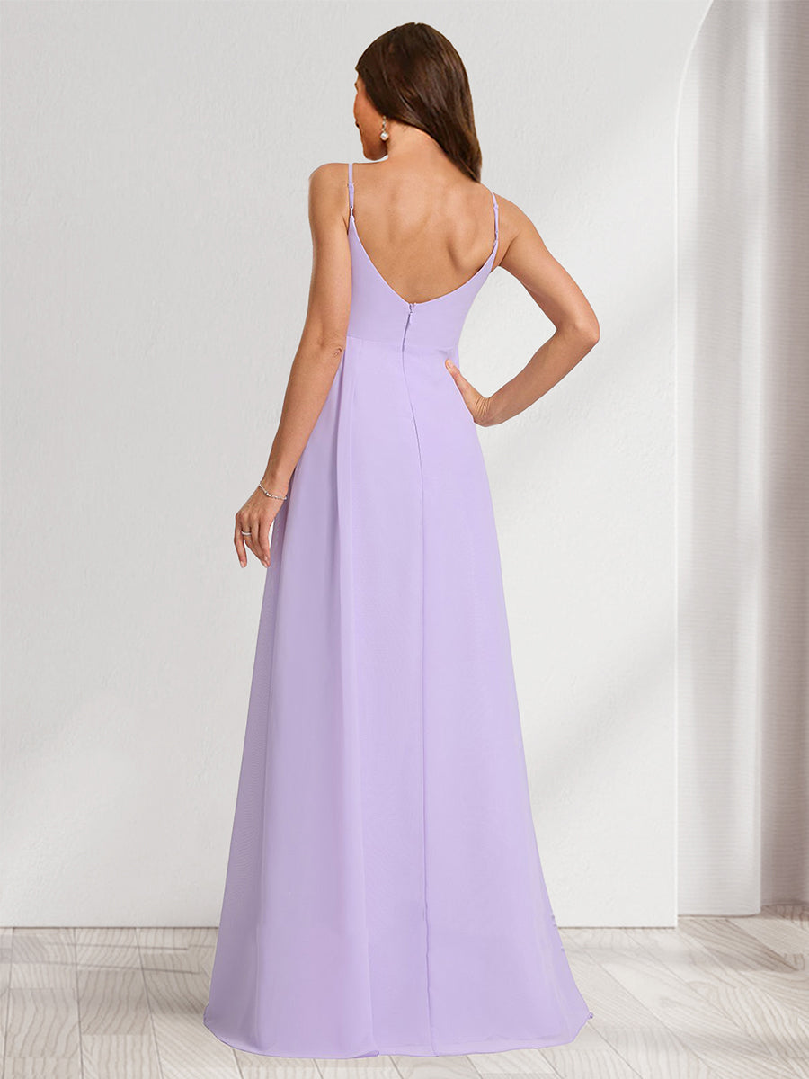 A-Line/Princess Spaghetti Straps Ruched Elegant Maternity Bridesmaid Dresses with Split Side