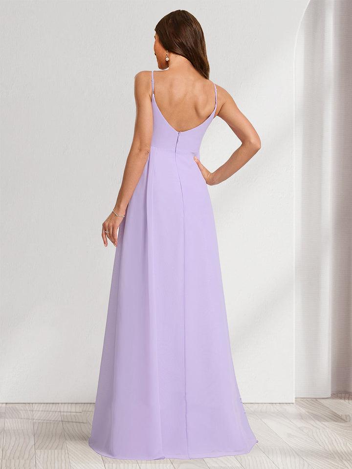 A-Line/Princess Spaghetti Straps Ruched Elegant Maternity Bridesmaid Dresses with Split Side