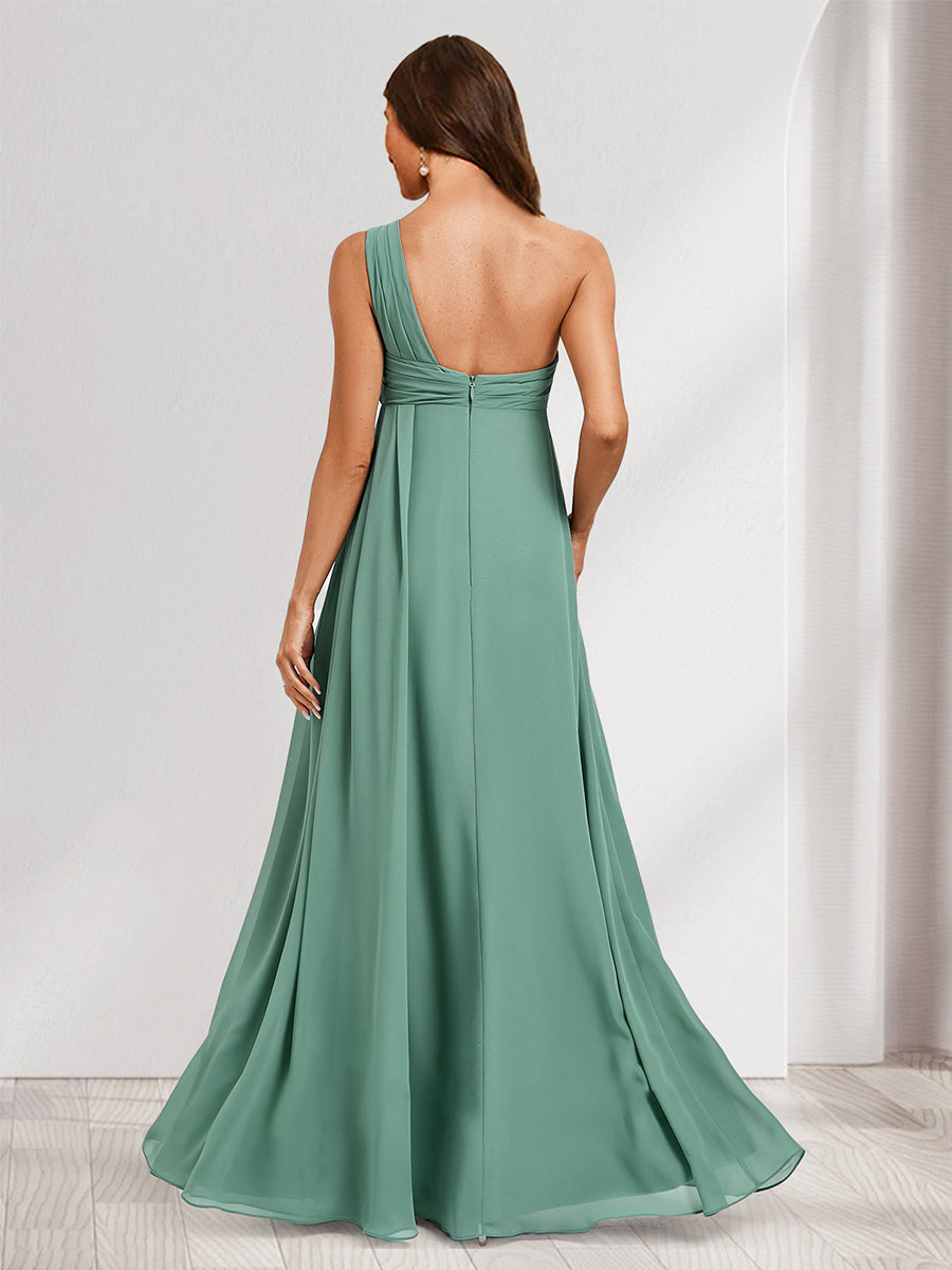 A-Line/Princess One-Shoulder Sleeveless Ruched Baby Shower Bridesmaid Dresses with Split Side