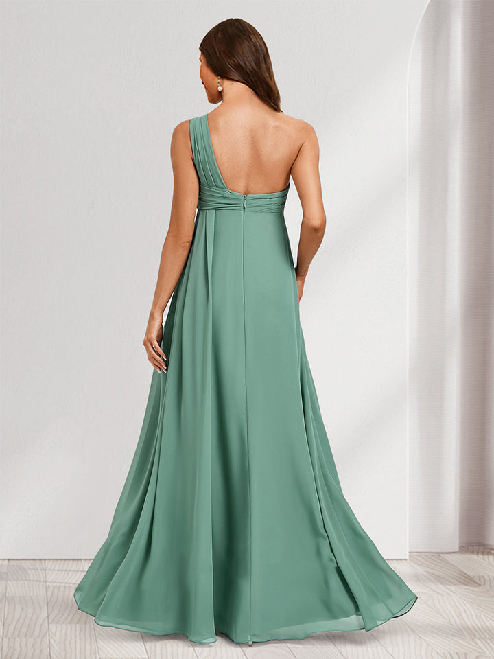 A-Line/Princess One-Shoulder Sleeveless Ruched Maternity Bridesmaid Dresses with Split Side