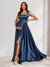 A-Line/Princess Square Neck Floor-Length Baby Shower Bridesmaid Dresses with Split Side & Pleats