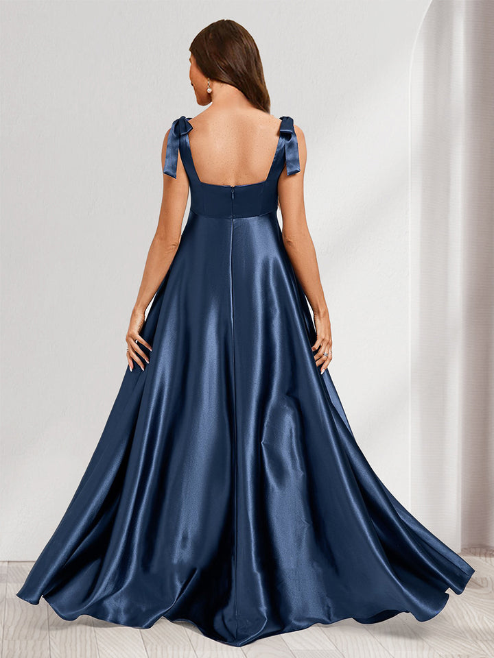 A-Line/Princess Square Neck Floor-Length Maternity Bridesmaid Dresses with Split Side &amp; Pleats
