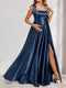 A-Line/Princess Square Neck Floor-Length Maternity Bridesmaid Dresses with Split Side & Pleats