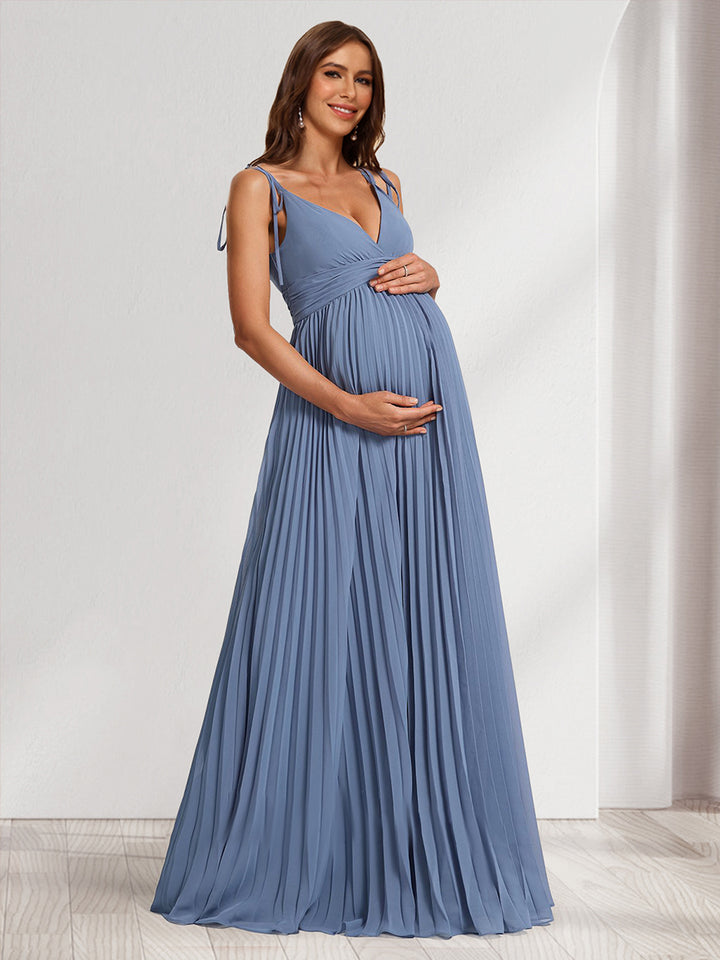A-Line/Princess V-Neck Sleeveless Long Minimalist Maternity Bridesmaid Dresses with Pleats