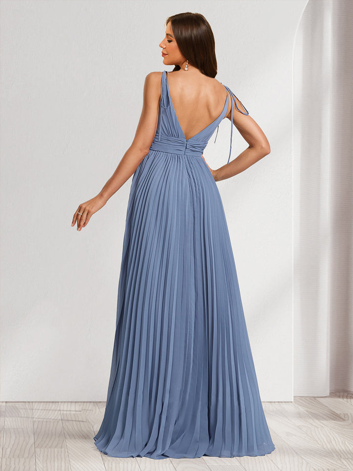A-Line/Princess V-Neck Sleeveless Long Minimalist Maternity Bridesmaid Dresses with Pleats