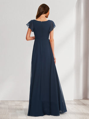 A-Line/Princess V-Neck Flutter Sleeves Ruched Baby Shower Bridesmaid Dresses with Ruffles