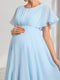 A-Line/Princess Scoop Short Sleeves Ruched Asymmetrical Maternity Bridesmaid Dresses with Ruffles