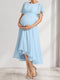 A-Line/Princess Scoop Short Sleeves Ruched Asymmetrical Maternity Bridesmaid Dresses with Ruffles