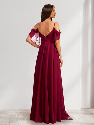 A-Line/Princess Spaghetti Straps Floor-Length Baby Shower Bridesmaid Dresses with Bow & Pleats