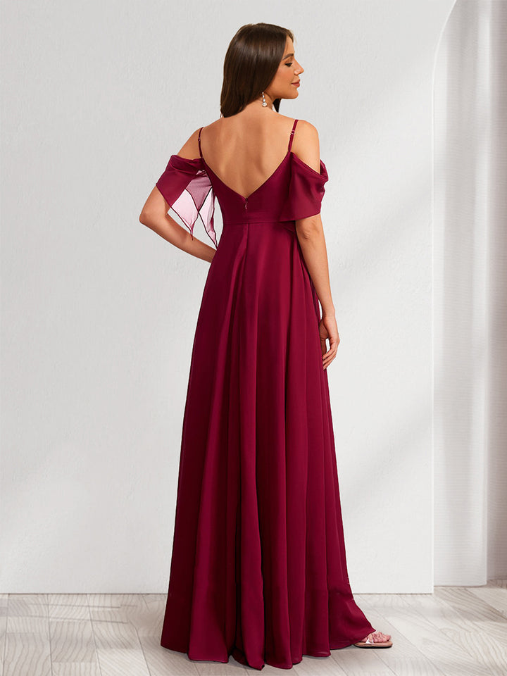 A-Line/Princess Spaghetti Straps Floor-Length Maternity Bridesmaid Dresses with Bow &amp; Pleats