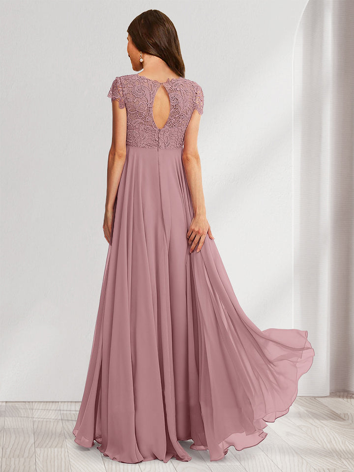 A-Line/Princess Round Neck Long Maternity Bridesmaid Dresses with Lace Appliques