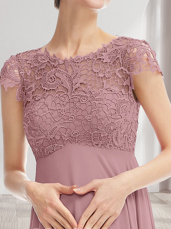 A-Line/Princess Round Neck Long Maternity Bridesmaid Dresses with Lace Appliques