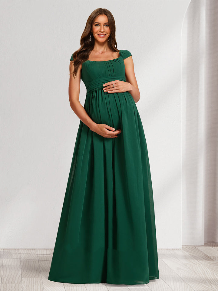 A-Line/Princess Square Ruched Floor-Length Chiffon Maternity Bridesmaid Dresses with Pleats