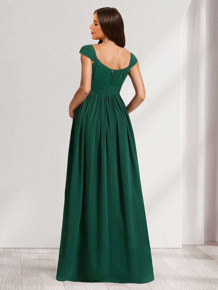 A-Line/Princess Square Ruched Floor-Length Chiffon Baby Shower Bridesmaid Dresses with Pleats