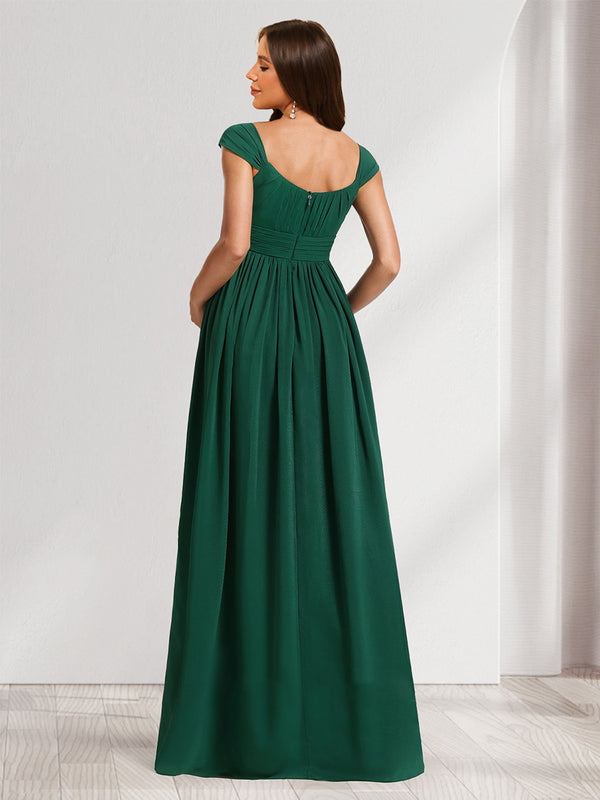 A-Line/Princess Square Ruched Floor-Length Chiffon Baby Shower Bridesmaid Dresses with Pleats