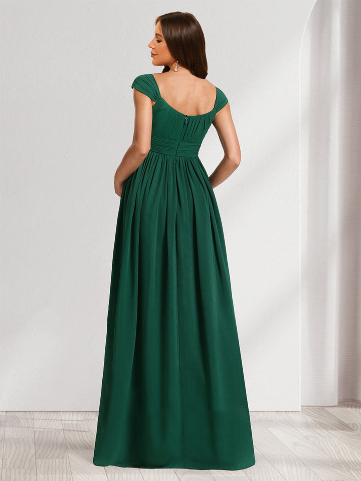 A-Line/Princess Square Ruched Floor-Length Chiffon Maternity Bridesmaid Dresses with Pleats