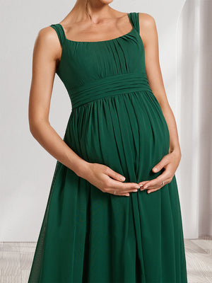 A-Line/Princess Square Ruched Floor-Length Chiffon Baby Shower Bridesmaid Dresses with Pleats