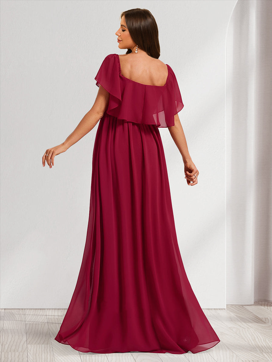 A-Line/Princess Off-the-Shoulder Ruched Long Maternity Bridesmaid Dresses with Ruffles
