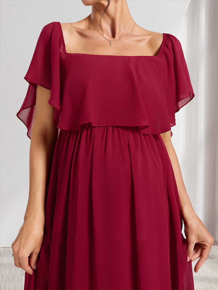 A-Line/Princess Off-the-Shoulder Ruched Long Maternity Bridesmaid Dresses with Ruffles