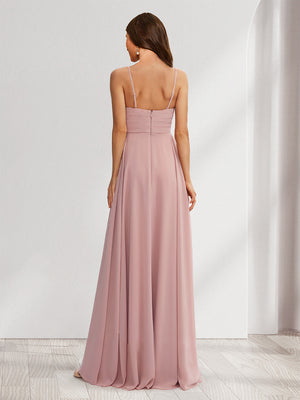 A-Line/Princess Spaghetti Straps Sleeveless Ruched Long Elegant Baby Shower Bridesmaid Dresses